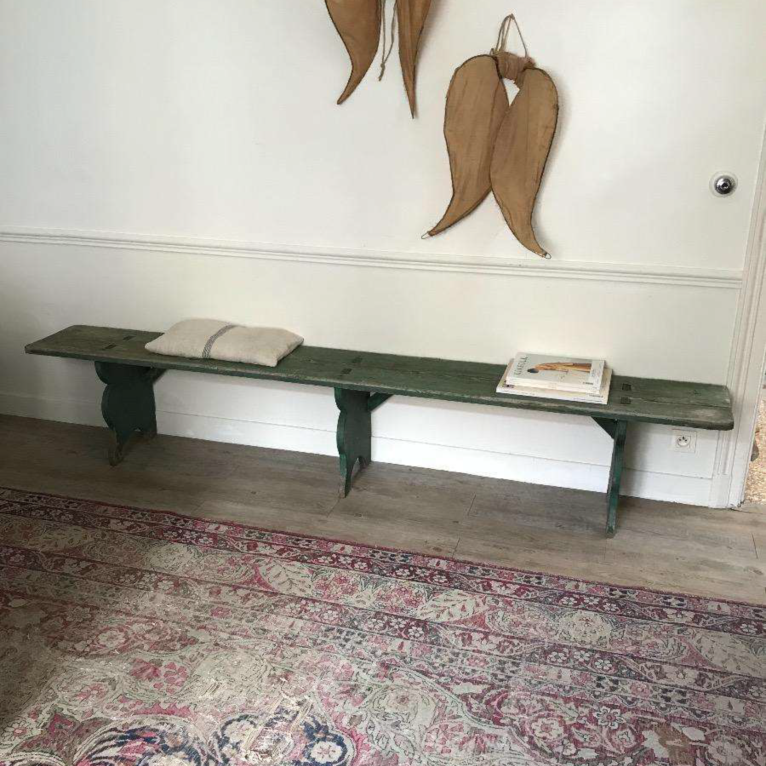 Long Green Bench with 3 Supports