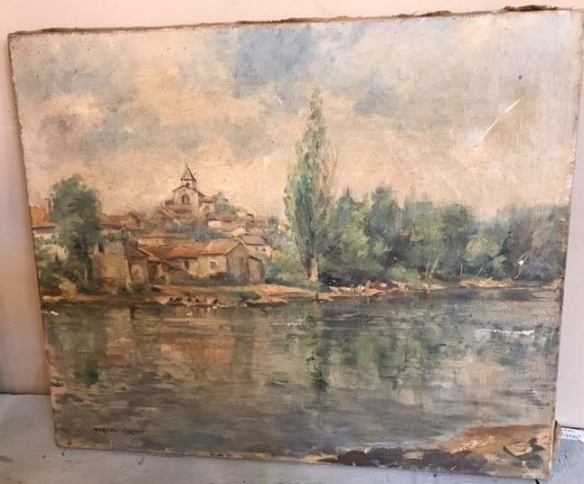 Painting Oil on Canvas-Hills/Lake