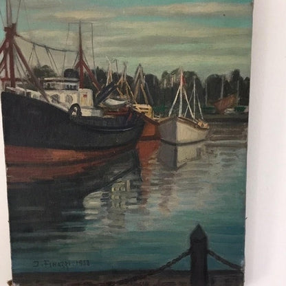 Framed Oil on Canvas - Sailboats