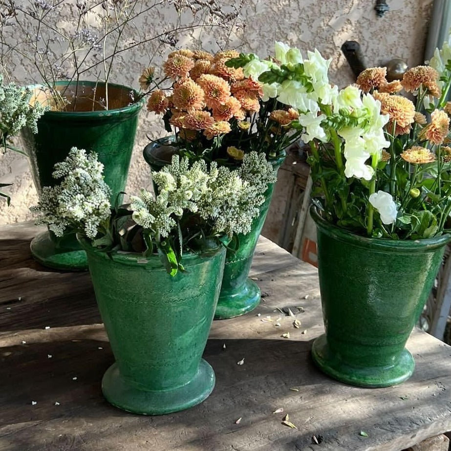 Pair of French Vintage Green Glazed Vases