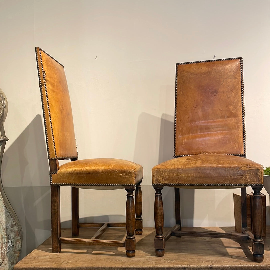Pair of Leather chairs with nail Heads